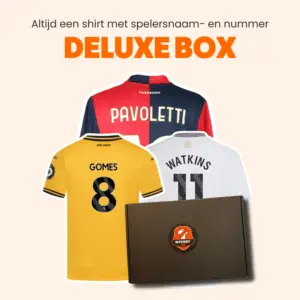 Voetbalshirt met naam en rugnummer, geleverd in de Deluxe Box van Mystery Kit.