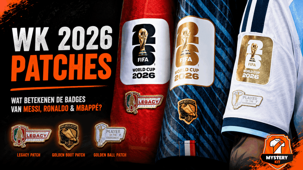 Overzicht van de bijzondere FIFA patches op het WK 2026 waaronder de Legacy Badge voor spelers als Messi en Ronaldo.