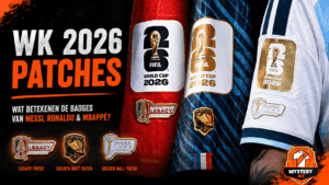 Overzicht van de bijzondere FIFA patches op het WK 2026 waaronder de Legacy Badge voor spelers als Messi en Ronaldo.