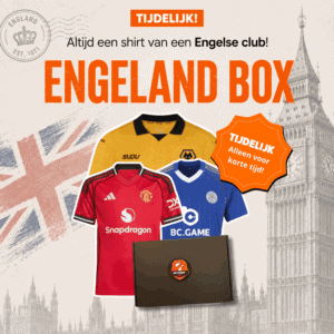 Engeland Box van Mystery Kit met een officieel mystery voetbalshirt van een Engelse club uit de Premier League, Championship, League One of League Two.